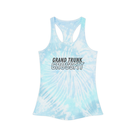 Blue Tie Dye Racerback Tank Top for Summer Workouts, Beach Days, Yoga, Nostalgic Vibes, Casual Wear, Gifts for Fitness Lovers