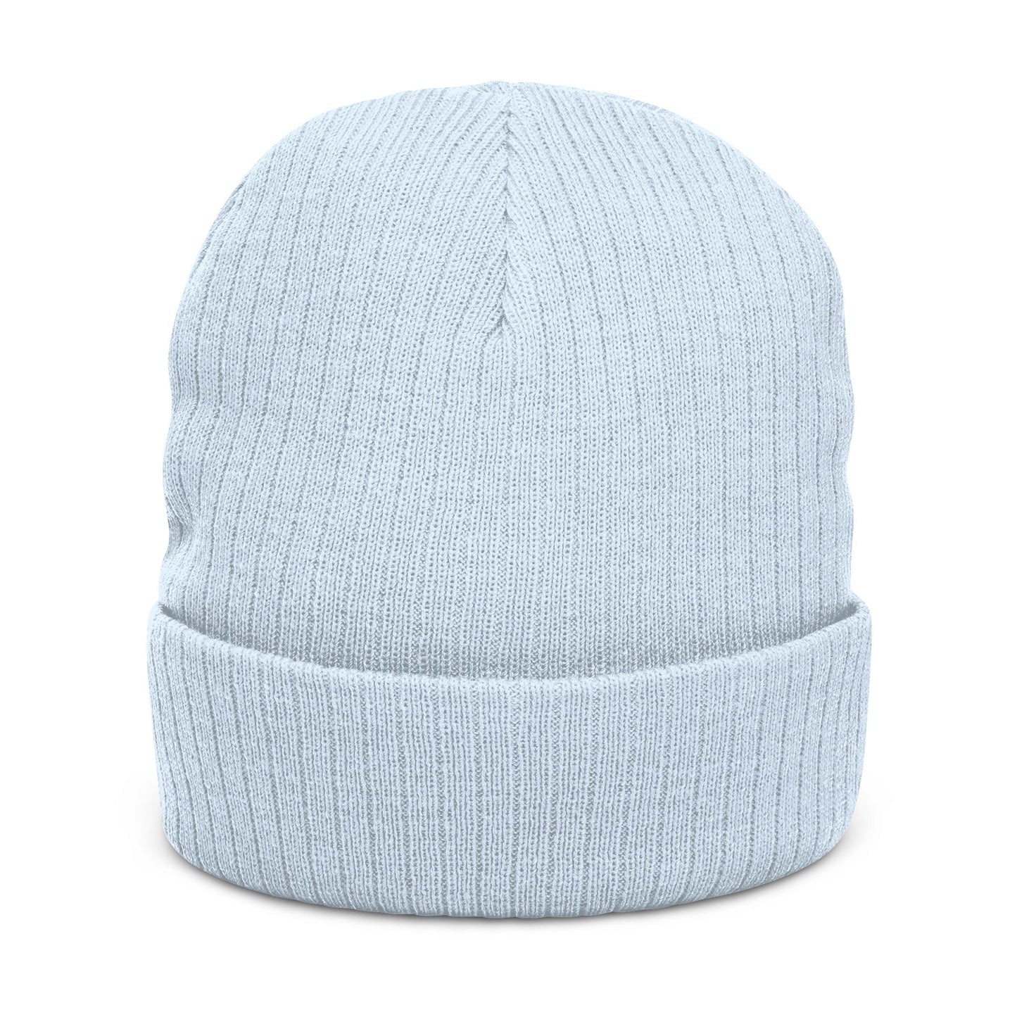 Embroidered Skull & Barbell Ribbed Knit Beanie — Fitness Gym Skull Cuffed Hat