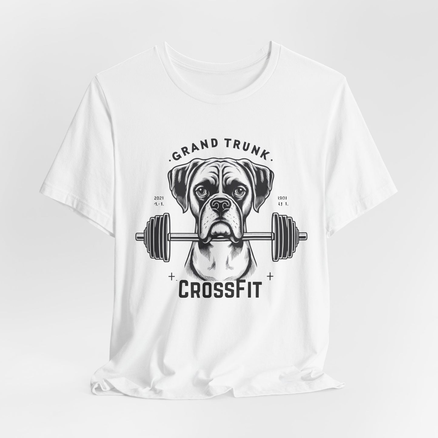 CrossFit Boxer Dog Tee — 'Grand Trunk' Barbell Gym T-Shirt