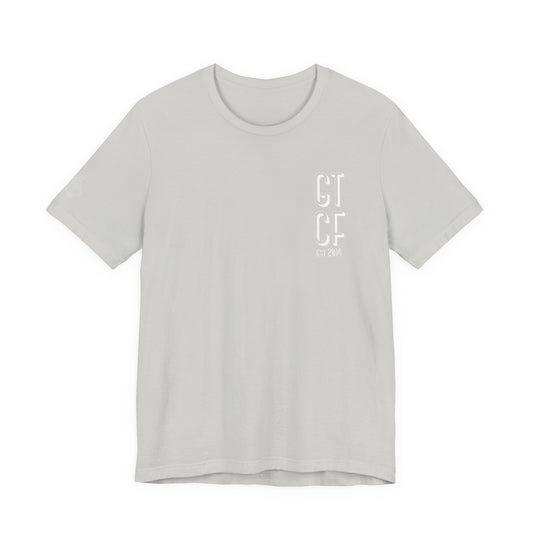 SPRING GTCF Vertical Logo T‑Shirt — Minimalist Gym/Activewear Tee (Est. 2014)