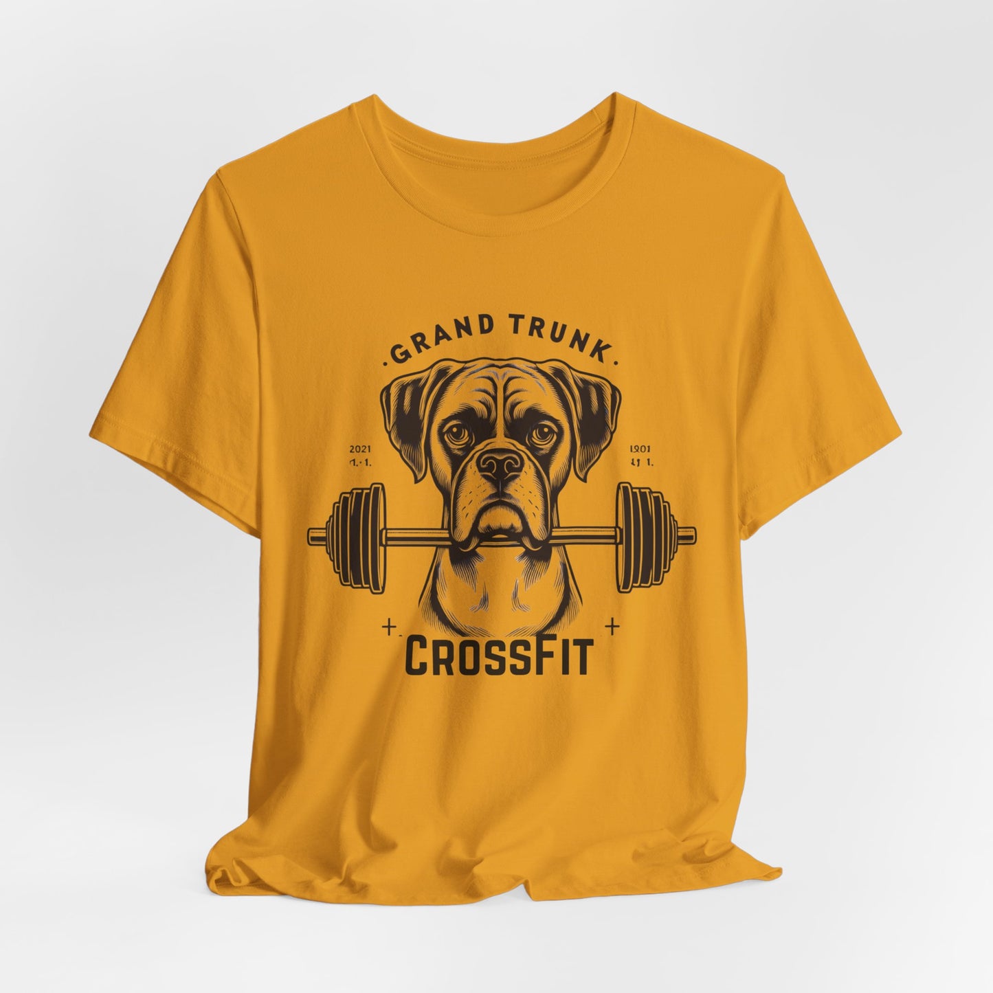 CrossFit Boxer Dog Tee — 'Grand Trunk' Barbell Gym T-Shirt