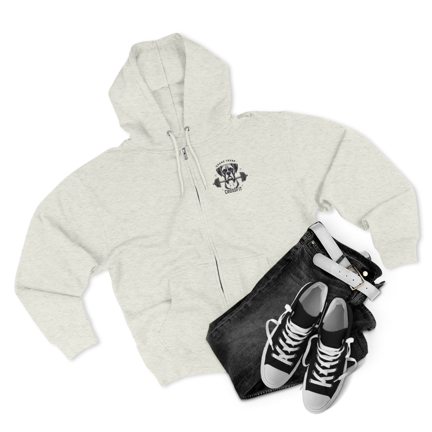 CrossFit Mastiff Zip Hoodie — "Grand Trunk" Dog Barbell Gym Sweatshirt