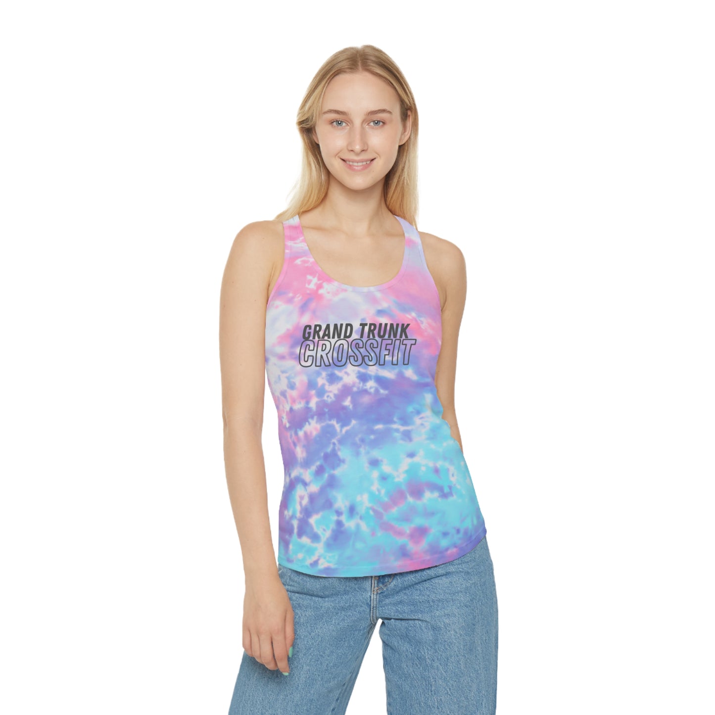 Grand Trunk CrossFit Tie-Dye Racerback Tank Top — Light Blue Athletic Workout Top