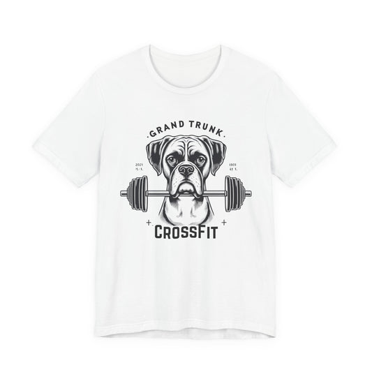 CrossFit Boxer Dog Tee — 'Grand Trunk' Barbell Gym T-Shirt